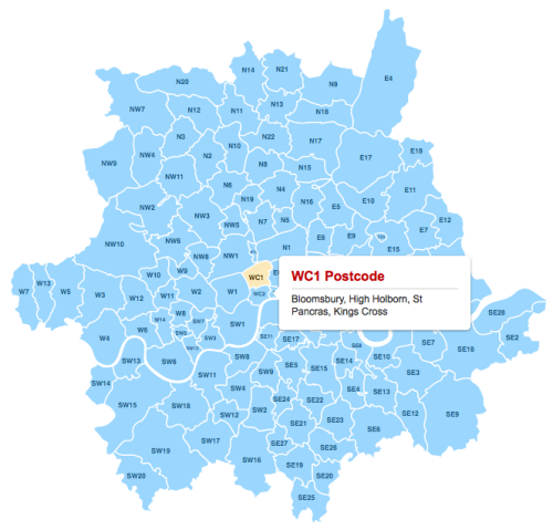 London postcodes map preview